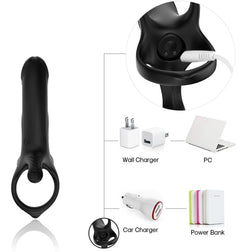 Armony black silicone vibrating dildo with two rings for strapless double penetration.