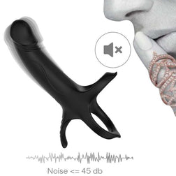 Armony black silicone vibrating dildo with two rings for strapless double penetration.