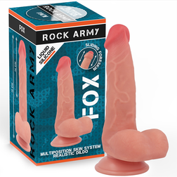 Realistischer Rock-Army-Dual-Density-Dildo 19 cm mit Hoden – Fox aus hautfarbenem Silikon, 19.0 cm, mit flacher Saugnapfbasis