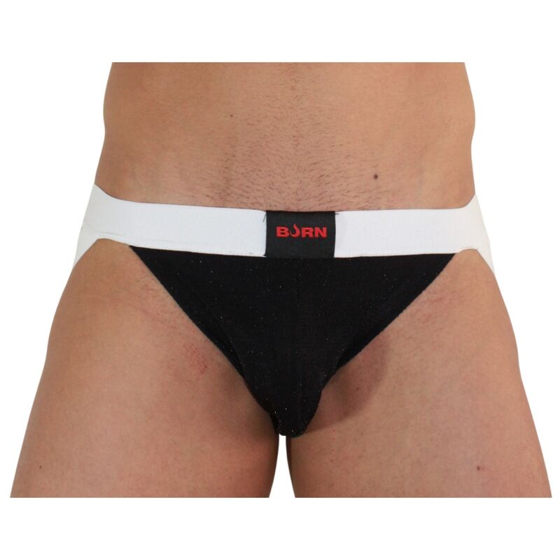 Jockstrap noir scintillant ceinture blanche — 004