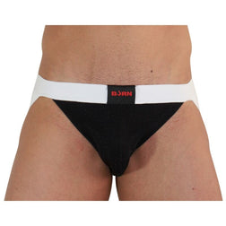 Jockstrap noir scintillant ceinture blanche — 004