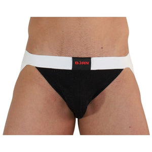 Jockstrap noir scintillant ceinture blanche — 004