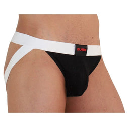 Jockstrap noir scintillant ceinture blanche — 004