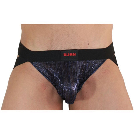 Jockstrap lamé bleu nuit ceinture noire — 006