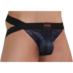 Jockstrap lamé bleu nuit ceinture noire — 006
