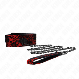 Collier cuir dentelle rouge et laisse chaîne — Kink — vue en situation