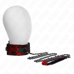 Collier cuir dentelle rouge et laisse chaîne — Kink — vue de face