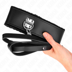 Collier BDSM cuir doublé fourrure avec laisse 116 cm — vue 4