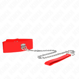 Collier rouge à plaque métal et laisse chaîne — Kink — vue détaillée