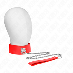 Collier rouge à plaque métal et laisse chaîne — Kink — vue de face