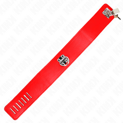 Collier rouge à plaque métal et laisse chaîne — Kink — détail du matériau