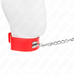 Collier rouge à plaque métal et laisse chaîne — Kink — vue en situation