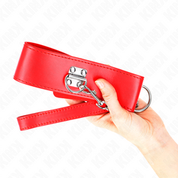 Collier rouge à plaque métal et laisse chaîne — Kink — vue de profil