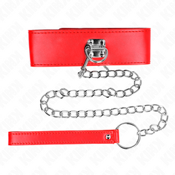 Collier rouge à plaque métal et laisse chaîne — Kink — gros plan
