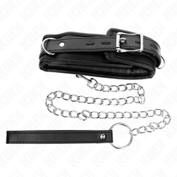 Collier noir rembourré 3 anneaux et laisse chaîne — Kink — gros plan