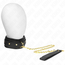 Collier BDSM matelassé noir, rivets et chaîne dorés — Modèle 1