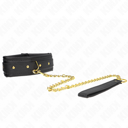 Collier BDSM matelassé noir, rivets et chaîne dorés — Modèle 1 — vue 3