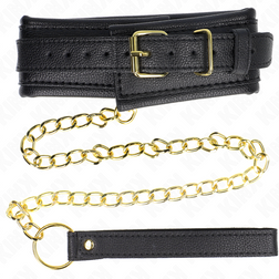Collier BDSM matelassé noir, rivets et chaîne dorés — Modèle 1 — vue 4