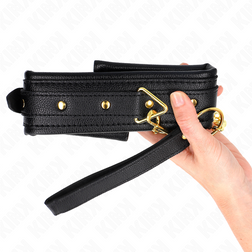 Collier BDSM matelassé noir, rivets et chaîne dorés — Modèle 1 — vue 2
