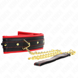 Collier BDSM matelassé bordé rouge avec laisse chaîne dorée — Modèle 2 — vue 4