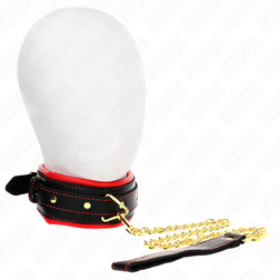 Collier BDSM matelassé bordé rouge avec laisse chaîne dorée — Modèle 2