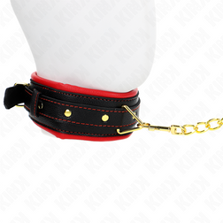 Collier BDSM matelassé bordé rouge avec laisse chaîne dorée — Modèle 2 — vue 5