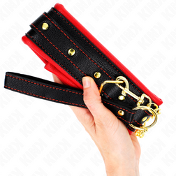 Collier BDSM matelassé bordé rouge avec laisse chaîne dorée — Modèle 2 — vue 2