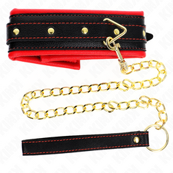 Collier BDSM matelassé bordé rouge avec laisse chaîne dorée — Modèle 2 — vue 3