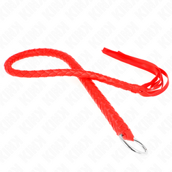 Fouet serpent tressé avec anneau main rouge 65 cm — image 2