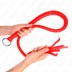 Fouet serpent tressé avec anneau main rouge 65 cm