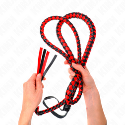 Fouet long tressé bicolore rouge et noir 210 cm