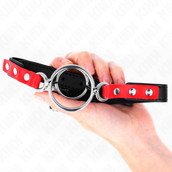 Vue de profil de l'accessoire Bâillon double anneau ouvert en silicone