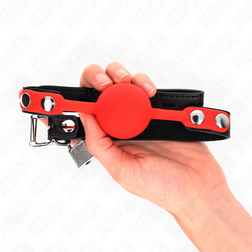 Bâillon boule silicone rouge 4 cm avec cadenas verrouillable — vue 2