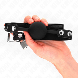 Bâillon BDSM boule silicone noir 4 cm verrouillable — Lock Gag M1 — vue 2