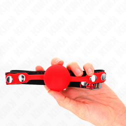 Bâillon BDSM boule silicone rouge 4 cm avec snap-lock — vue 2