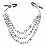 KINK - PINCES À METELIER AVEC 3 CHAÎNES NOIRES 20/23/28 CM · Kink Nipple Grip · Pinces à tétons