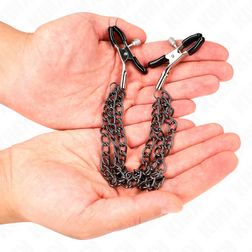Pinces à tétons avec 3 chaînes noires 20/23/28 cm — KINK — vue 3