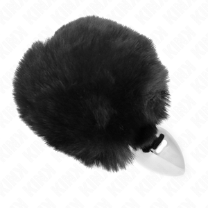 KINK BOUCHON EN ACIER INOXYDABLE 7 x 3 CM AVEC QUEUE DE LAPIN EN FAUSSE FOURRURE NOIRE 8 CM