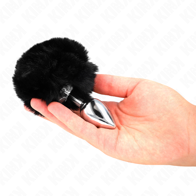 KINK BOUCHON EN ACIER INOXYDABLE 7 x 3 CM AVEC QUEUE DE LAPIN EN FAUSSE FOURRURE NOIRE 8 CM