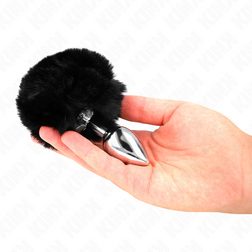 KINK BOUCHON EN ACIER INOXYDABLE 7 x 3 CM AVEC QUEUE DE LAPIN EN FAUSSE FOURRURE NOIRE 8 CM