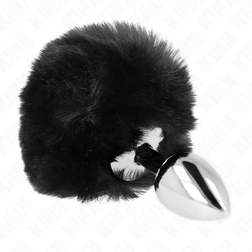 Plug anal Plug bijou anal queue de lapin fourrure noire — Bunny S en Acier inoxydable noir 7.0 cm vu de face