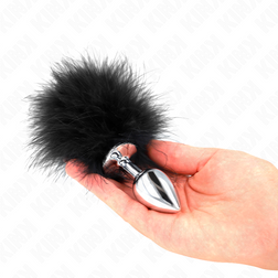 Plug anal Plug bijou anal acier plume marabou noire — Feather S en Acier inoxydable noir 7.0 cm vu de face
