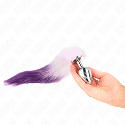 Plug anal Plug métal chromé L 10 cm avec queue synthétique violet 40 cm violet vu de face