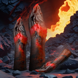 Mise en scène artistique des godes fisting Lilith dans un décor volcanique