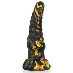 Gode torsadé en silicone liquide noir et or avec relief hélicoïdal