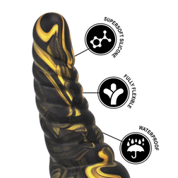 Détails techniques du gode torsadé : silicone souple, flexible et waterproof