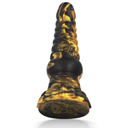 Vue de face du gode torsadé en silicone noir et or