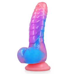 Gode fantaisie Empusa en silicone bicolore avec base ventouse
