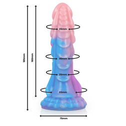 Technische Maßzeichnung des Ashtar Fantasy-Dildos mit genauen Abmessungen