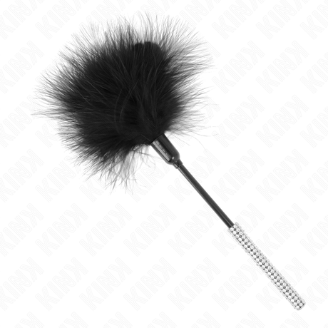 Vue de profil de l'accessoire Plumeau de caresse noir à manche strassé